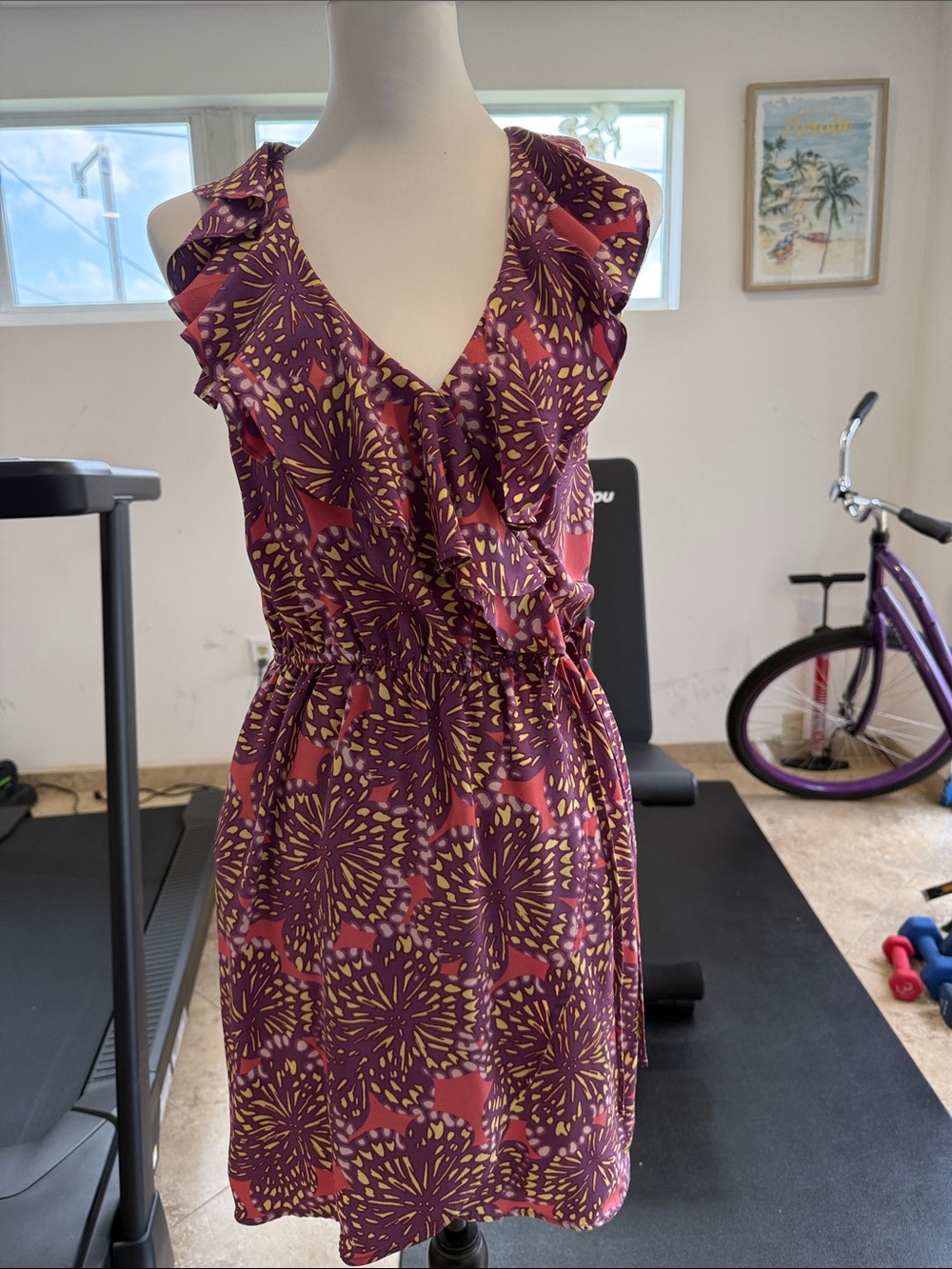Charlie Jade Sleeveless Silk Floral Ruffle Dress Small